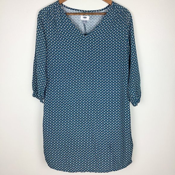 3/$25 Old Navy Teal Floral V-Neck Shift Dress - Picture 2 of 6